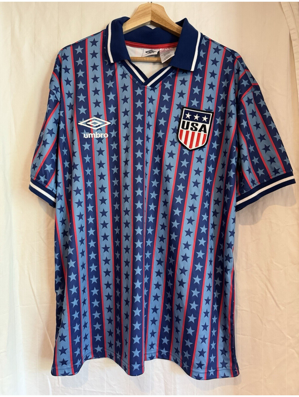 Umbro USA United States Soccer Jersey Short Sleeve Blue Polyester Size L